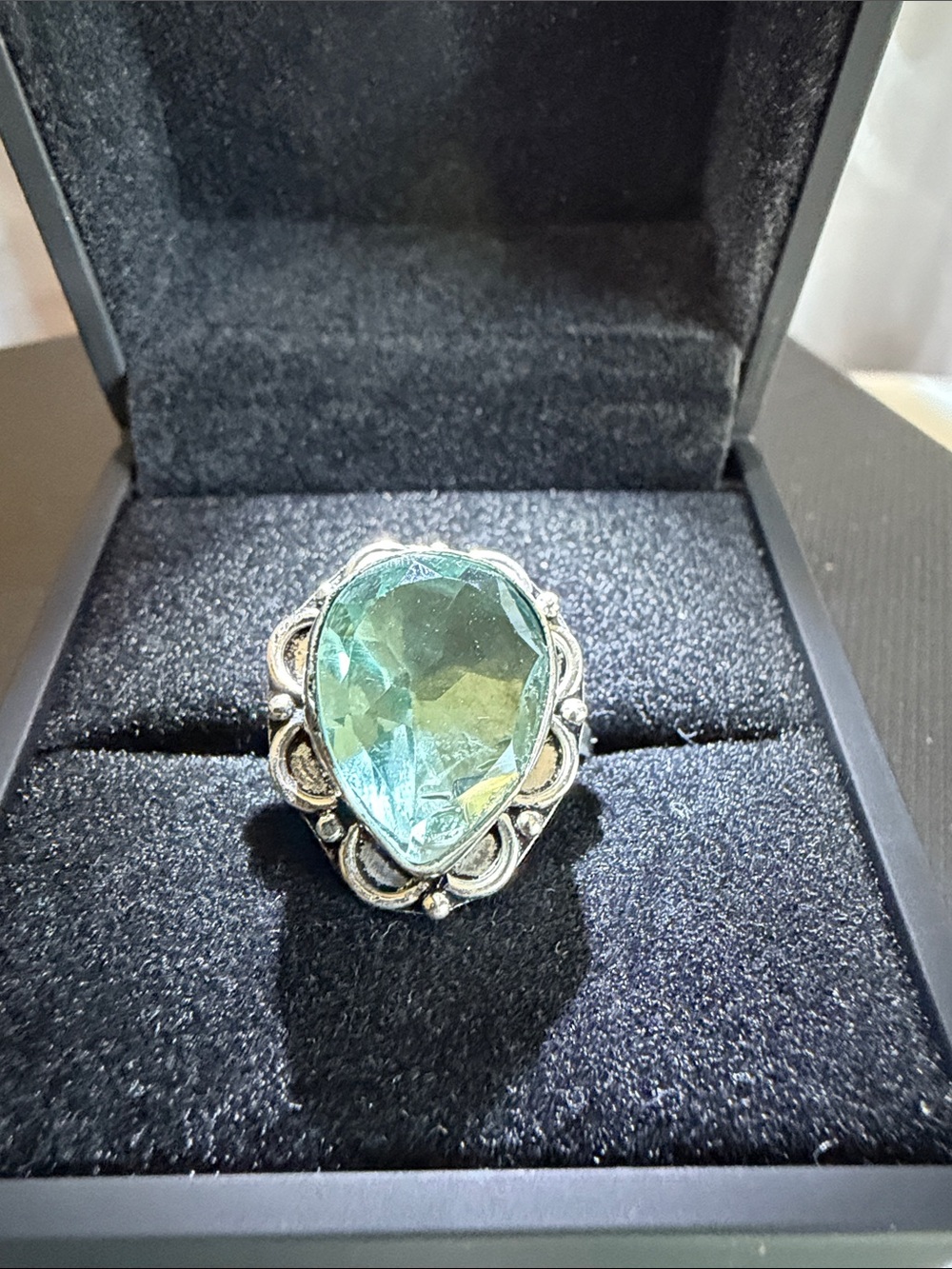 Silver Teardrop Green Gemstone 925 Ring - imported from India